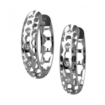 Brinco argola  media oval colmeia vazado zirconia cristal. 13mm, prata. 350970