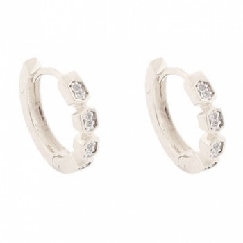 Brinco argola media hexagono zirconia cristal. 11mm, prata. 350972