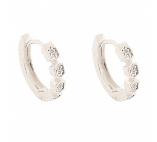 Brinco argola media hexagono zirconia cristal. 11mm, prata. 350972
