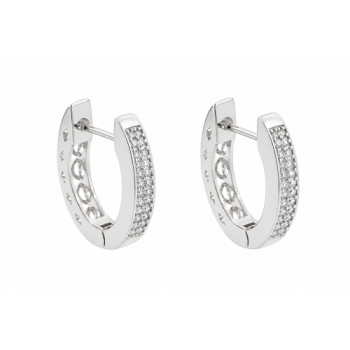 Brinco argola media oval zirconia cristal forro vazado. 16mm, prata. 350979
