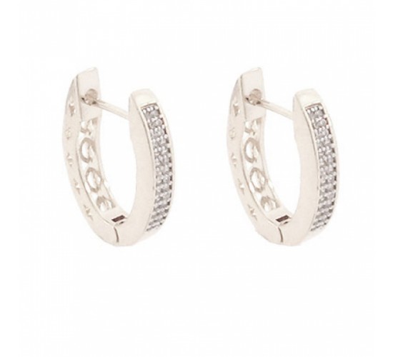 Brinco argola media oval zirconia cristal forro vazado. 16mm, prata. 350979