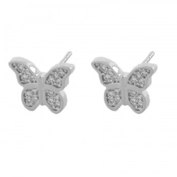 Brinco borboleta zirconia cristal, Prata. 351039