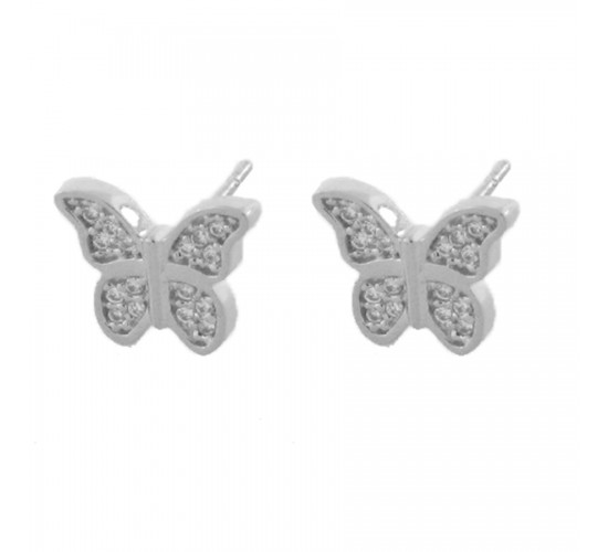 Brinco borboleta zirconia cristal, Prata. 351039