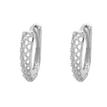 Brinco argola media zirconia cristal vazada liso atras, 14mm, Prata. 351051 Brinco argola media zirconia cristal vazada liso atras, 14mm, Prata. 351051