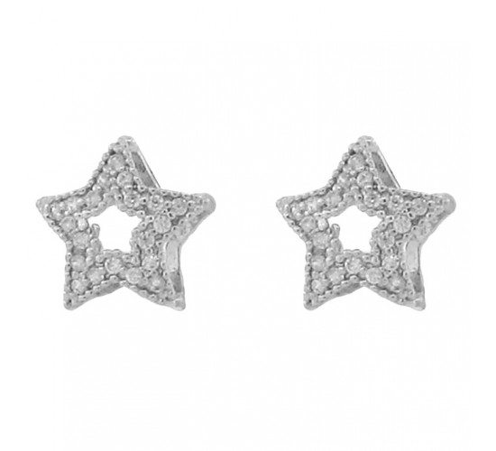 Brinco estrela vazada zirconia cristal. 5mm, prata. 351056