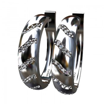 Brinco argola grande lisa com zirconia cristal diagonal, prata. 351265 Brinco argola grande lisa com zirconia cristal diagonal, prata. 351265