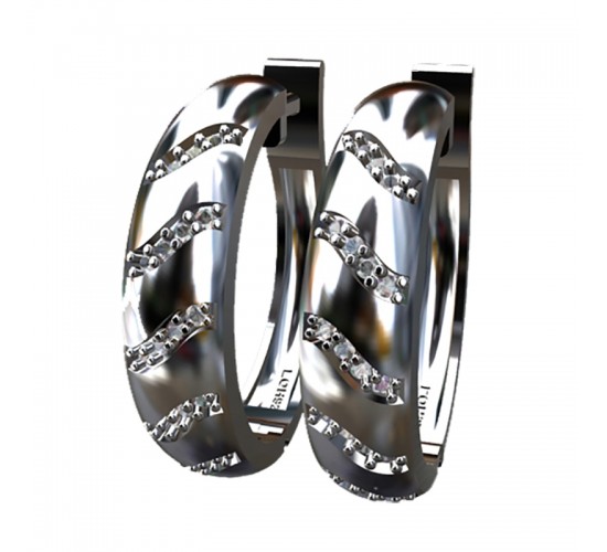 Brinco argola grande lisa com zirconia cristal diagonal, prata. 351265