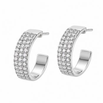 Brinco meia argola media zirconia cristal. 13mm, prata. 351268