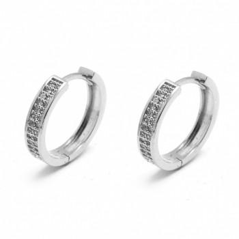 Brinco argola media zirconia cristal na frente lisa atras. 18mm, prata. 351370
