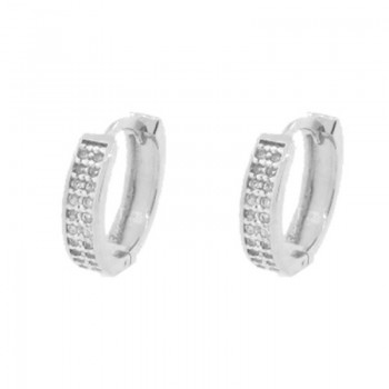 Brinco argola media redonda zirconia cristal na frente lisa atras. 13.5mm, prata. 351376