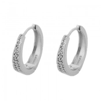 Brinco argola media frente em v zirconia cristal. 17mm, prata. 351378