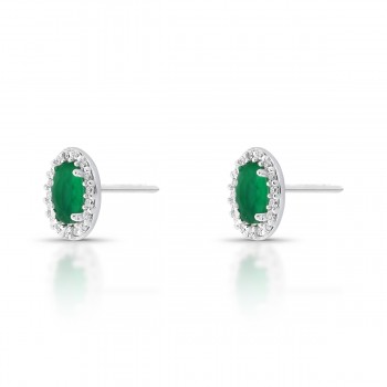 Brinco oval pedra maior verde esmeralda com zirconia cristal em volta, 9x6mm, Prata. 351385 Brinco oval pedra maior verde esmeralda com zirconia cristal em volta, 9x6mm, Prata. 351385