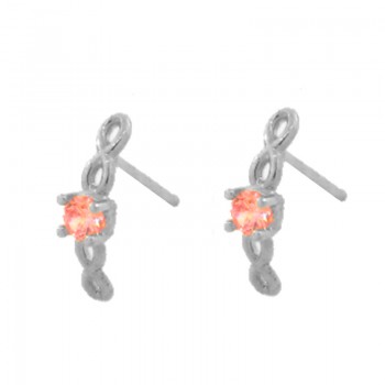 Brinco solitario infinito zirconia rosa no centro. 14.5mm, prata. 351416