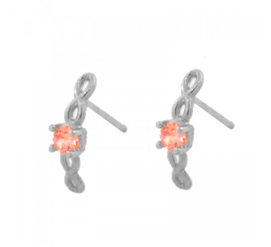 Brinco solitario infinito zirconia rosa no centro. 14.5mm, prata. 351416