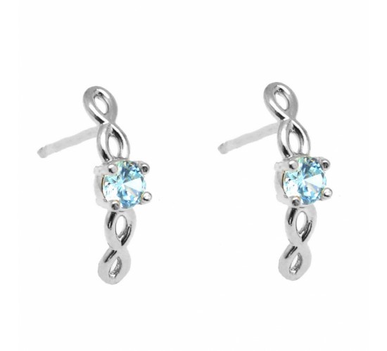 Brinco solitario infinito zirconia agua marinha no centro. 14.5mm, prata. 351417