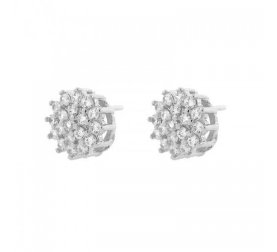 Brinco chuveiro flor zirconia cristal. 9mm, prata. 351433
