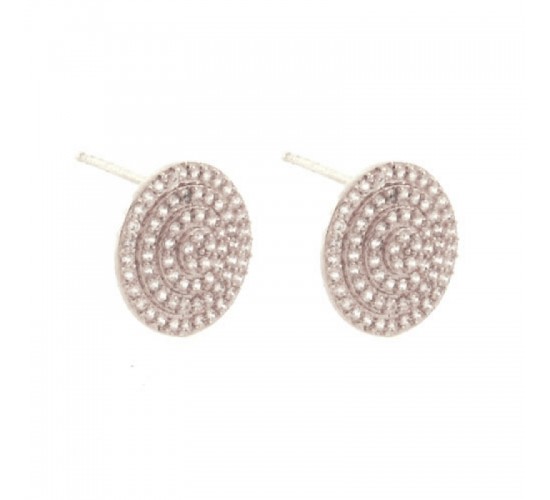 Brinco redondo com 4 fileiras zirconia cristal. 12.5mm, prata. 351524