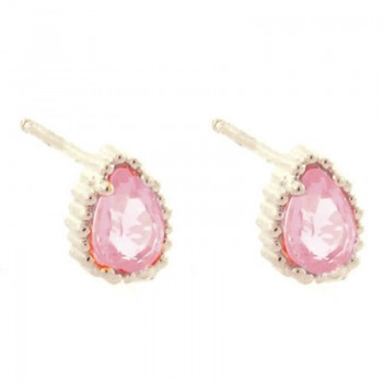 Brinco pedra gota rosa claro, Prata. 351534