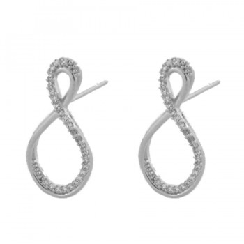 Brinco infinito liso e zirconia cristal. 22x11mm, prata. 351560