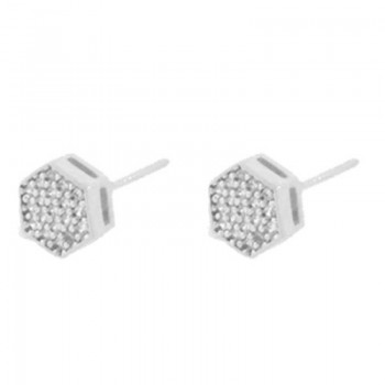 Brinco chuveiro sextavado zirconia cristal. 6x6mm, prata. 351561