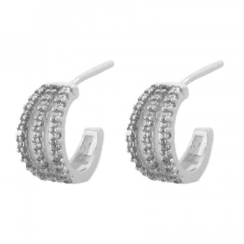 Brinco meia argola 3 fios zirconia cristal. 12.5x6.5mm, prata. 351569
