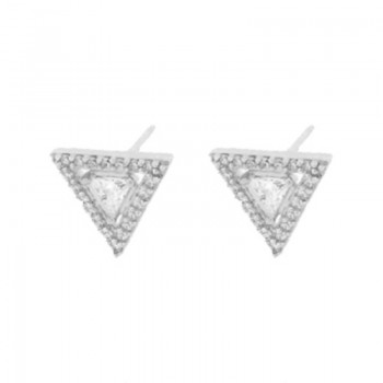 Brinco triangulo com zirconia cristal em volta. 9.5x9.5mm, prata. 351578