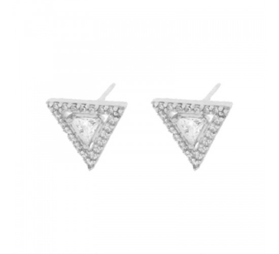 Brinco triangulo com zirconia cristal em volta. 9.5x9.5mm, prata. 351578