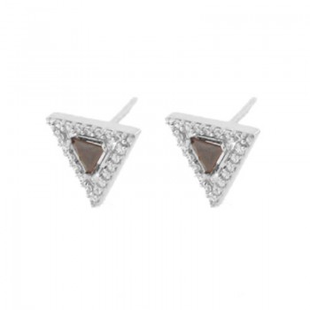 Brinco triangulo com pedra maior negra e zirconia cristal em volta. 9.5x9.5mm, prata. 351579