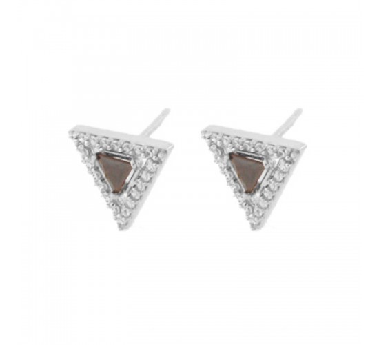 Brinco triangulo com pedra maior negra e zirconia cristal em volta. 9.5x9.5mm, prata. 351579