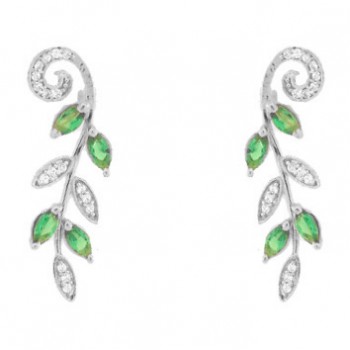 Brinco folhas navete verde e zirconia cristal. 25.5x9.5mm, prata. 351587