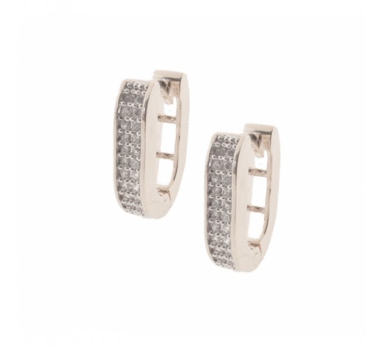 Brinco argola retangular zirconia cristal, vazado atras. 9.5mm, prata. 351624