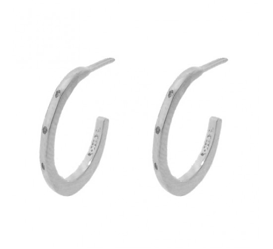 Brinco meia argola media zirconia cristal e lisa. 15mm, prata. 351636