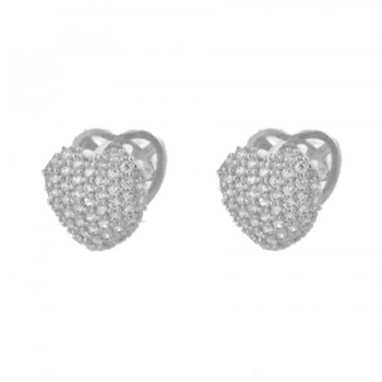 Brinco argola media de coração zirconia cristal, vazado atras. 8x8mm, prata. 351645