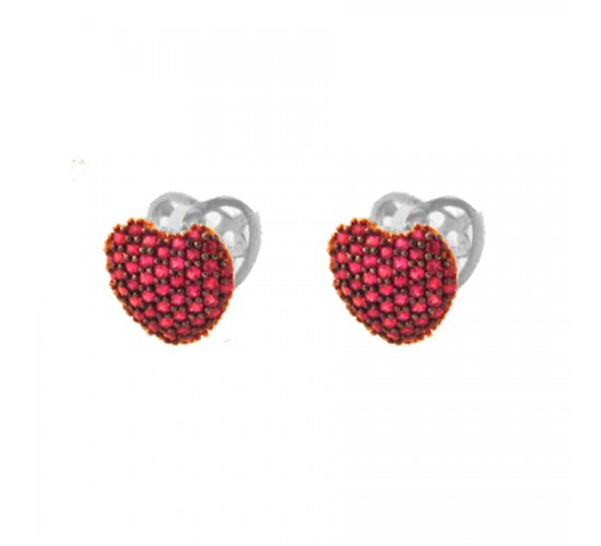 Brinco argola media de coração zirconia vermelha, vazado atras. 8x8mm, prata. 351646