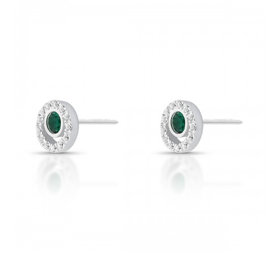 Brinco circulo vazado zirconia cristal com zirconia maior verde no centro. 8mm, prata. 351666