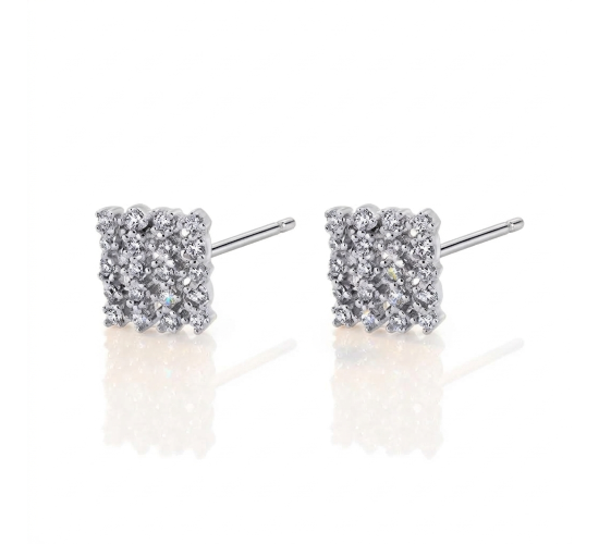 Brinco chuveiro quadrado pequeno zirconia cristal. 7x7mm, prata. 351689