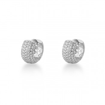 Brinco argola pequena pave zirconia cristal vazada atras, 10mm, Prata. 351700