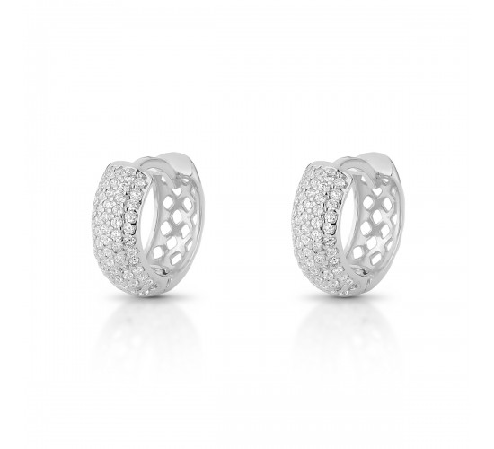 Brinco argola media pave maior zirconia cristal vazada atras, 13mm, Prata. 351702