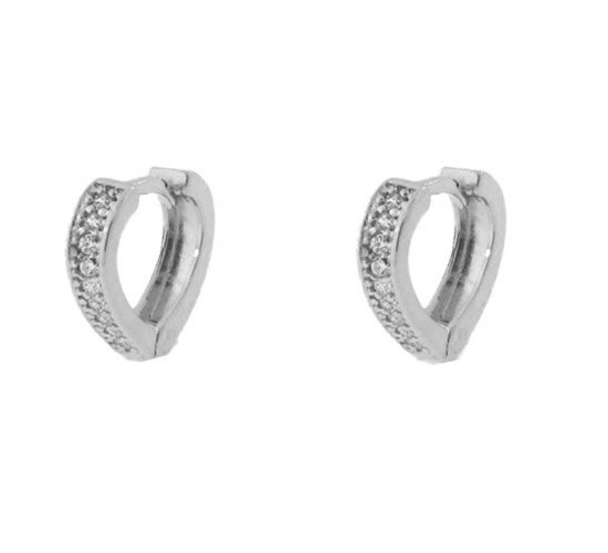 Brinco argola media coracao zirconia critsal lisa atras. 12mm, prata. 351704