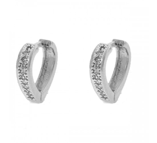 Brinco argola grande coracao zirconia cristal lisa atras. 14.5mm, prata. 351705