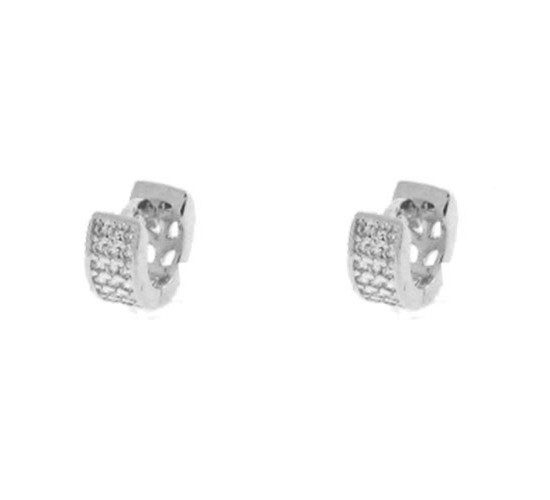 Brinco argola pequena zirconia cristal vazada atras. 8mm, prata. 351707