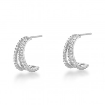 Brinco meia argola 3 fios con zirconia cristal nas laterais. 13.5x7mm, prata. 351735