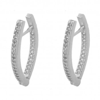 Brinco argola oval media zirconia branca dentro e fora. 22x2.5mm, prata. 3517380