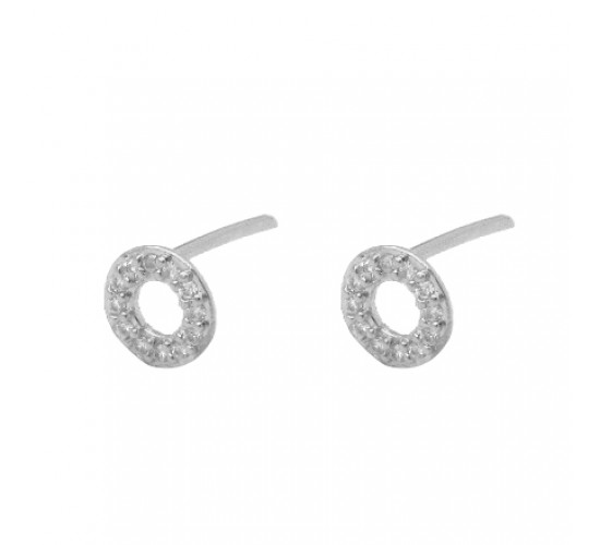 Brinco pequeno circulo vazado zirconia branca. 6.5mm, prata. 3517410