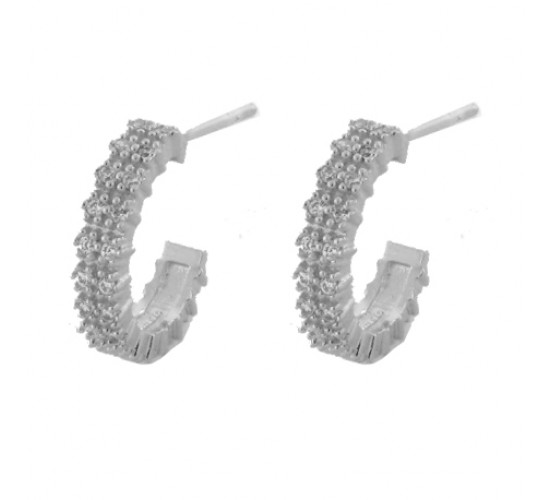 Brinco meia argola media zirconia branca. 13x3mm, prata. 3517420