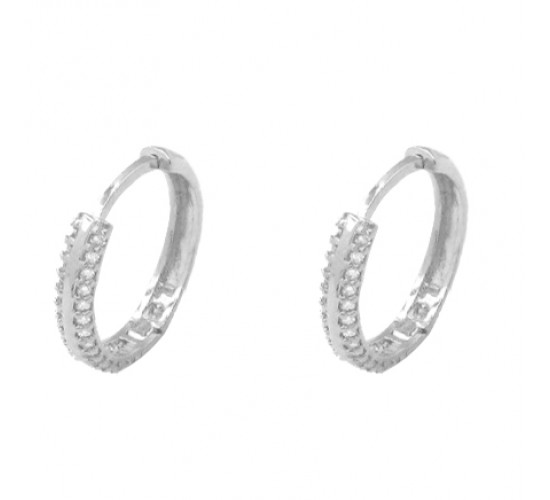 Brinco argola maior zirconia branca filete no meio. 16mm, prata. 3517460G