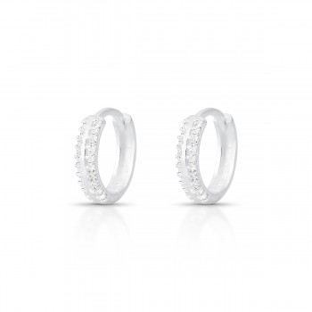 Brinco argola media zirconia branca filete no meio. 12.5mm, prata. 3517460M