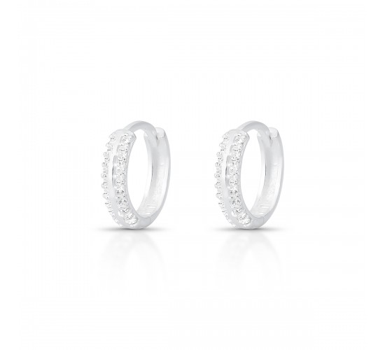 Brinco argola media zirconia branca filete no meio. 12.5mm, prata. 3517460M