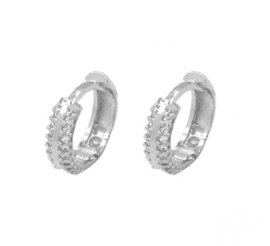 Brinco argola pequena zirconia branca filete no meio. 11mm, prata. 3517460P