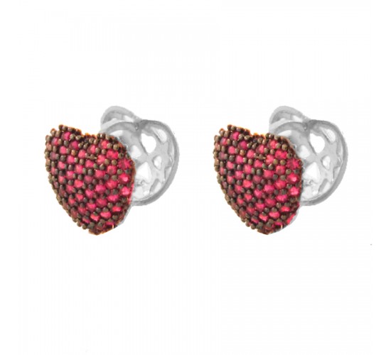 Brinco argola maior de coração zirconia vermelha, vazado atras. 12x12mm, prata. 3519779